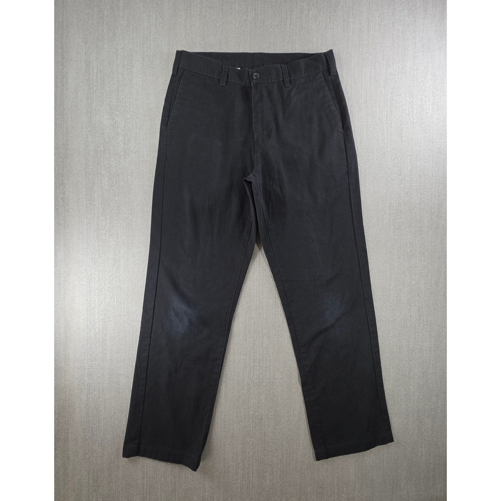 George Lived-In Straight Chino Pants Mens 30x30 Black Flat Front Casual